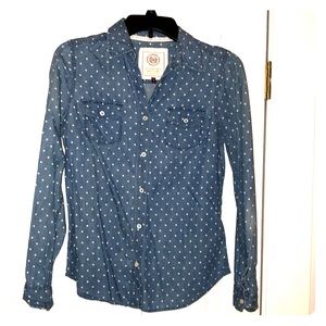 Chambray Button Up with Polka Dots (M)